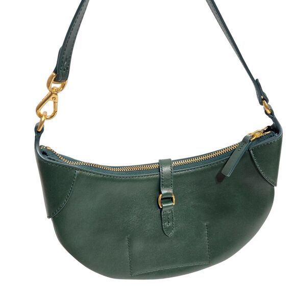 POLO RALPH LAUREN ID Leather Shoulder Bag Racing Green Gold small Crescent Purse - Picture 9 of 12